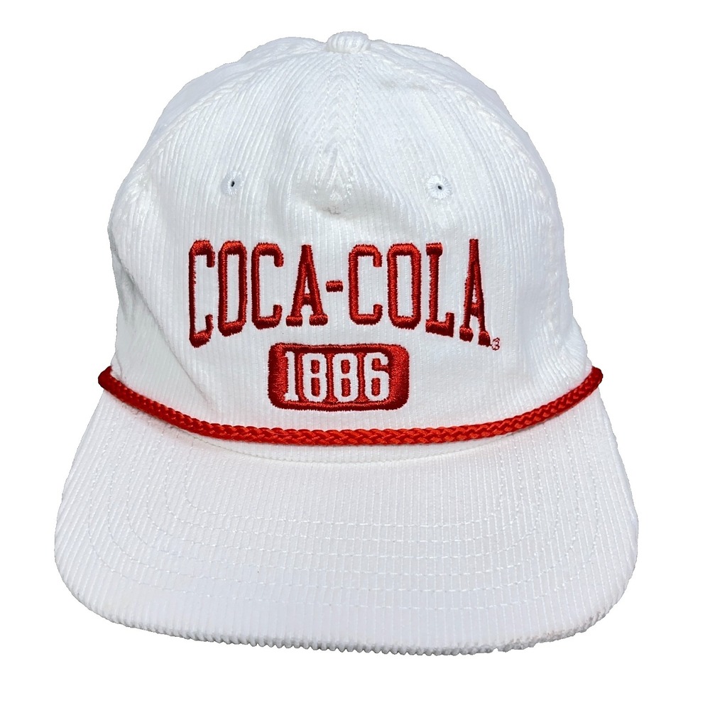 Coca Cola Hat Cap SnapBack White Red Corduroy Rope Trucker Soda Adult Retro